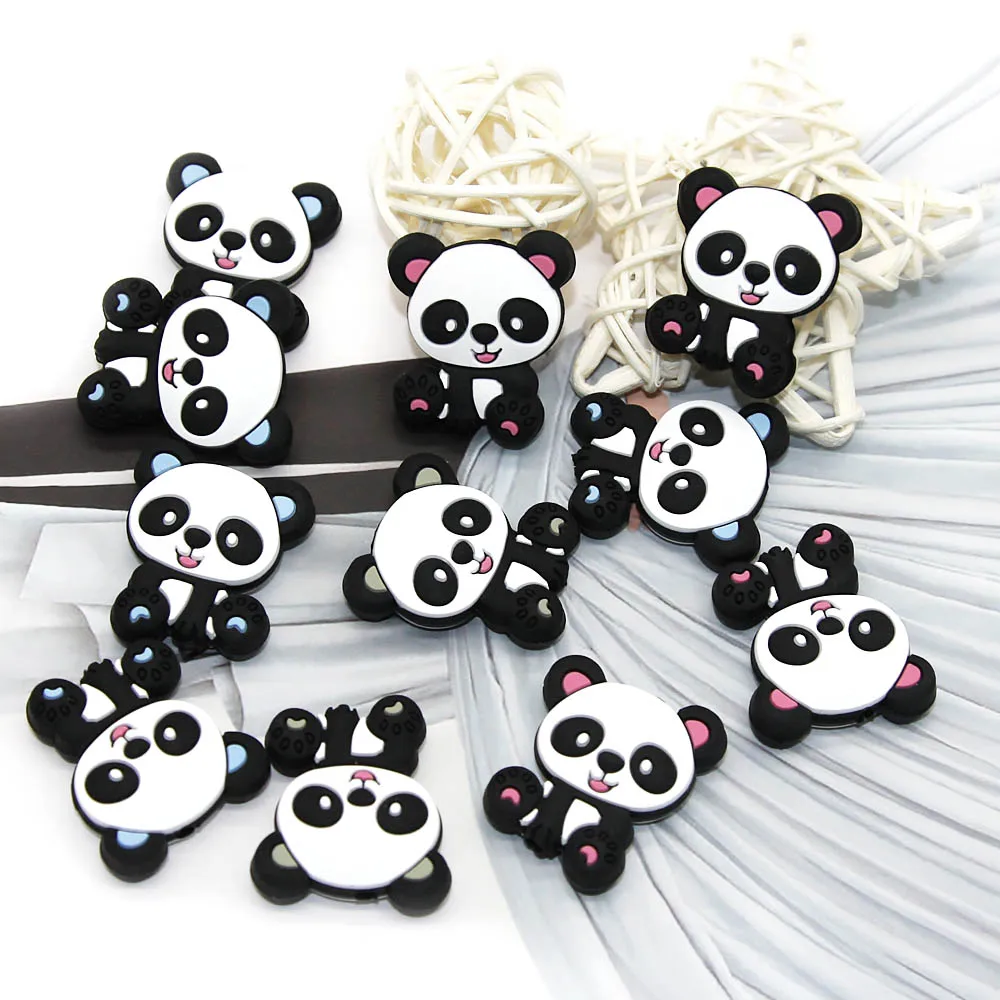 Cute-idea 5pcs Silicone Cartoon Mini Panda Beads Food Grade Baby Teething Necklace Pacifier chain toys Accessories Baby goods