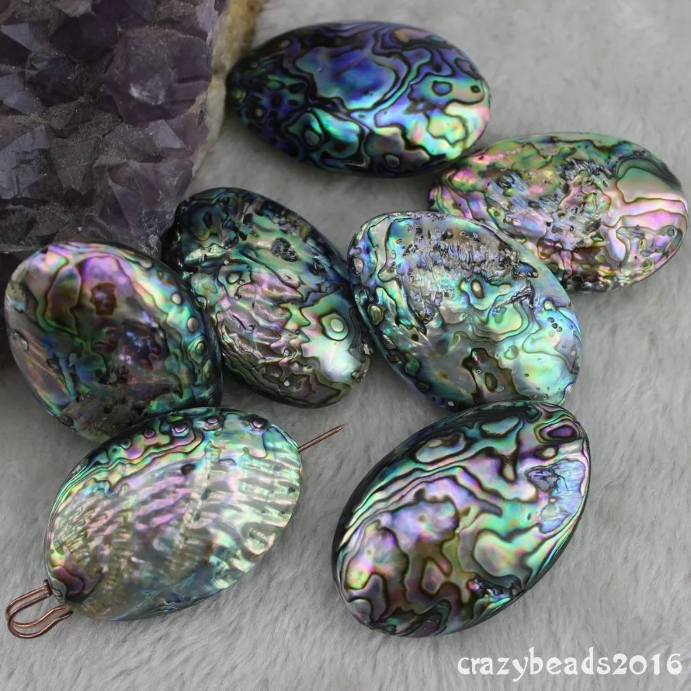 

3pcs Pretty 35x55mm Big Oval Natural New Zealand Blue Abalone Shell Loose Beads