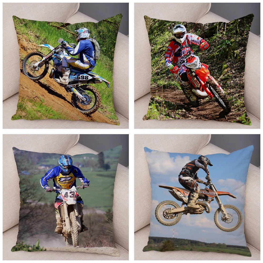 Motocross Pillow Case Decor Sport Motorcycle Extreme Mobile Bike Pillowcase for Sofa Home Car Soft Plush Cushion Cover 45x45cm