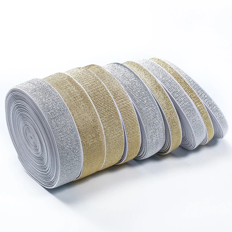 High-density woven gold silk silver flat Elastic Bands Golden silver rubber band DIY Garment Trousers Sewing Accessories 1meter