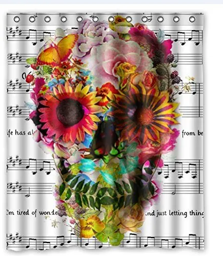 Custom Music Cool Floral Sugar Skull Waterproof Bathroom Decor