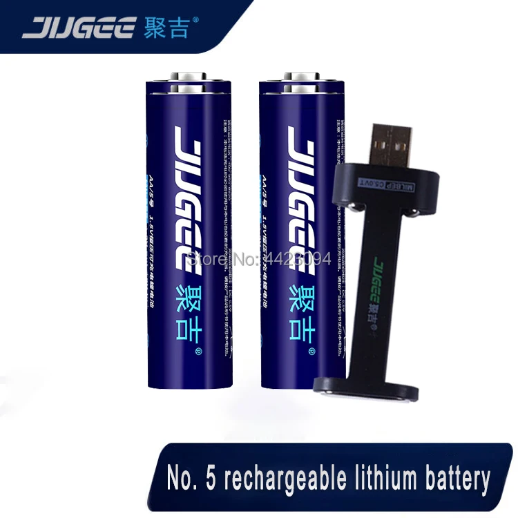 jugee 4 шт. 1,5 В 2000 мАч литиевая AA USB перезаряжаемая 3000 МВтч литий-полимерная литий-ионная полимерная литиевая батарея + 1 зарядное устройство USB