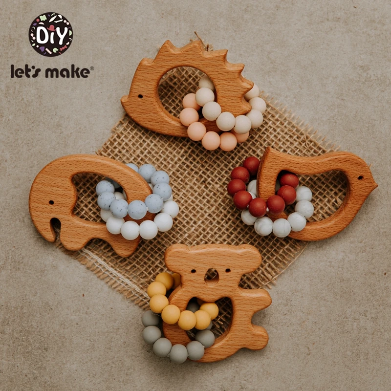 Let's Make Baby Toys Animal Beech Olive Oil Wooden Teether Food Grade Baby Teether Wooden Toys For Baby Rattle