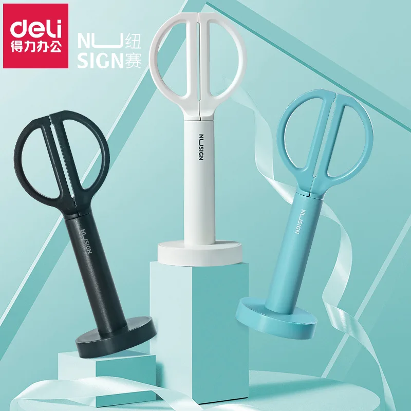 Deli Nusing Non-Stick Scissors Creative Colors Sharp Paper Cutter Scissors With Holder Stationery OFFIC SUPPLI For Office Home