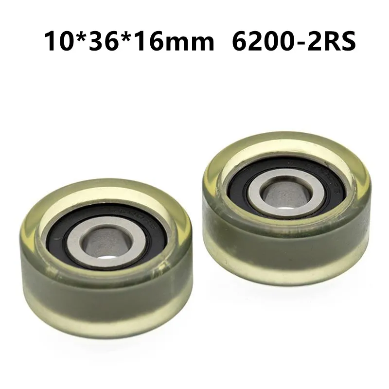 

10pcs/50pcs 10*36*16mm Silent Guide Wheel Of Conveyor Belt Polyurethane PU 6200-2RS Roller Bearing Friction Pulley 10x36x16mm