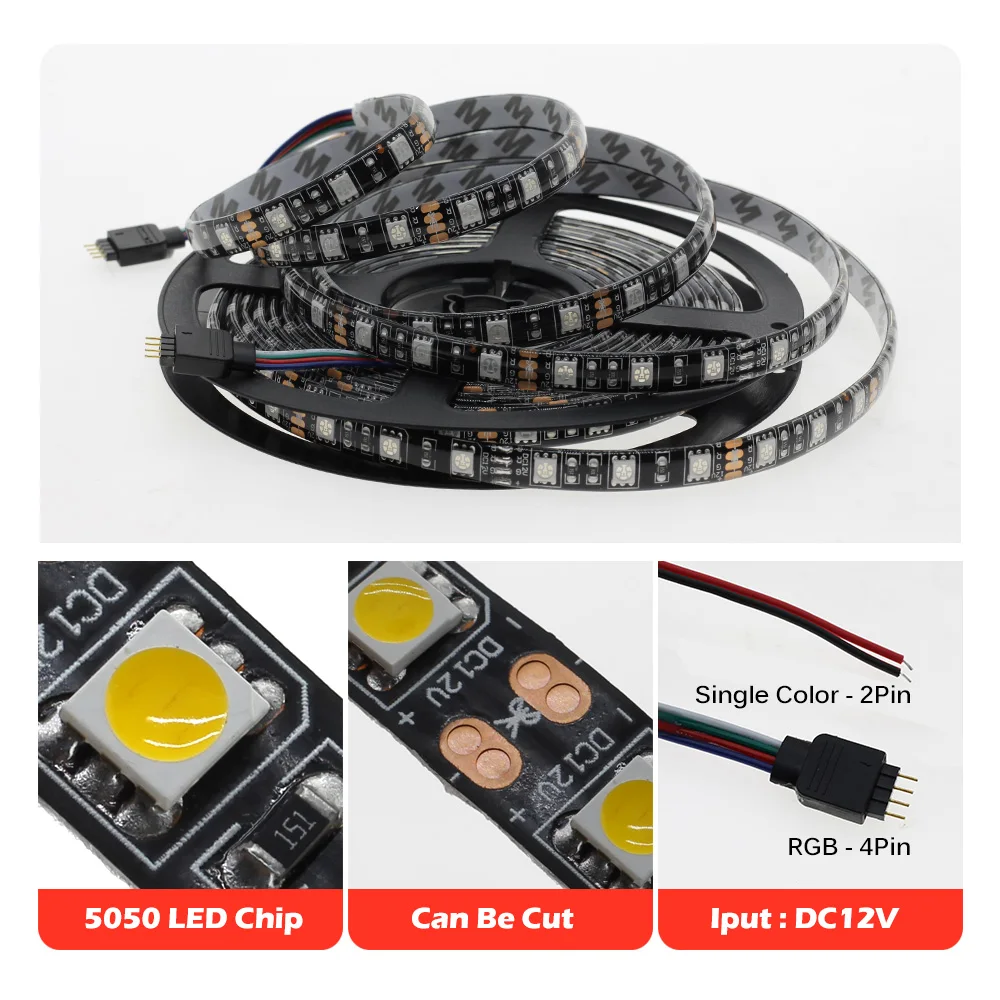 Czarna taśma LED PCB 5050 DC12V nie wodoodporna/wodoodporna 60 led/m RGB/biała/ciepła biała elastyczna taśmy LED.