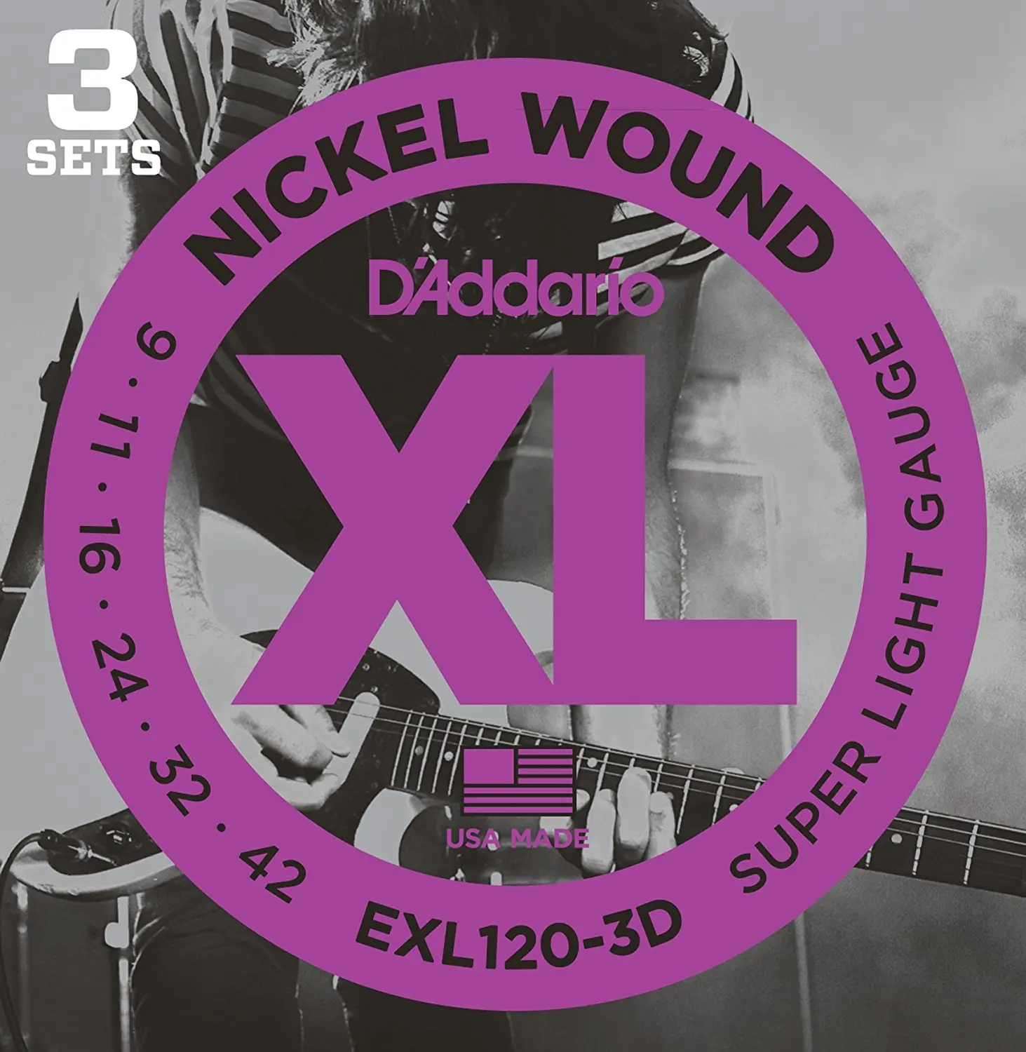 D'Addario EXL110-3D / EXL120-3D Nickel Wound Electric Guitar Strings, Regular Light or Super Light, 3 Sets Value Pack