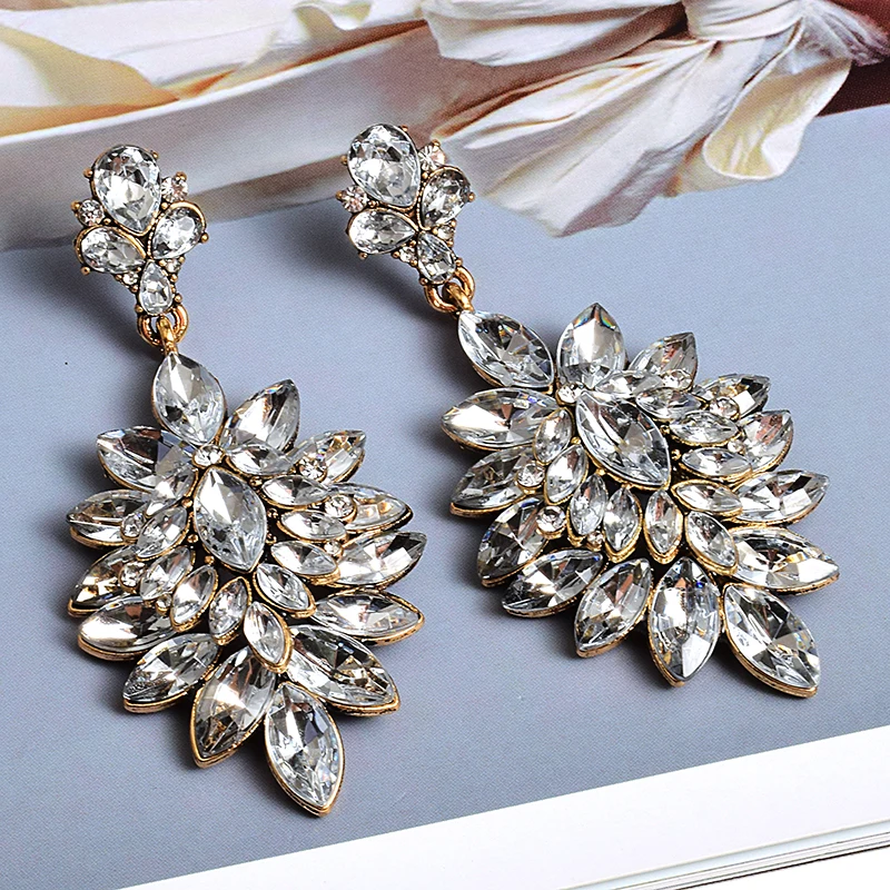 New Crystal Transparent Rhinestone Drop Earrings Women Fashion Jewelry Boho Style Exaggerated Female Pendant Earrings