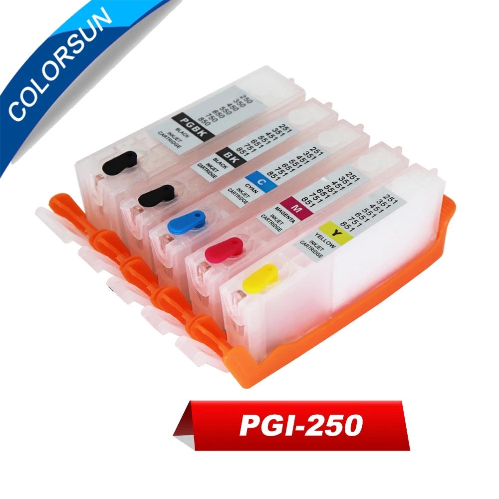 

Colorsun PGI-250 ink Cartridge for canon IP7220 MG5420 MG5422 MX722 MX922 MG5522 MG5620 MG6620 IX6820 Refillable Cartridge 5pS