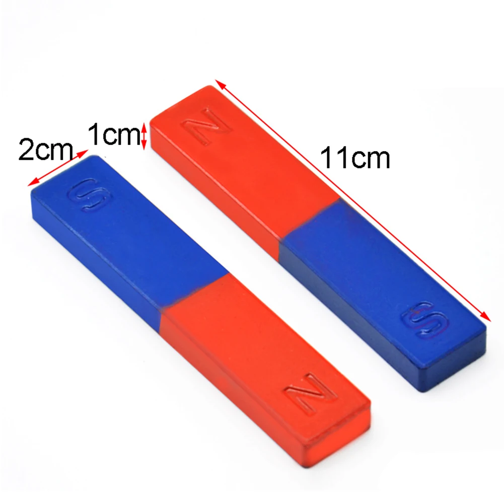Students 2Pcs Set Bar Magnet Experiment Tool Pole Teaching Tool Red Blue Painted N S Bar Magnet Physical Kids Toy