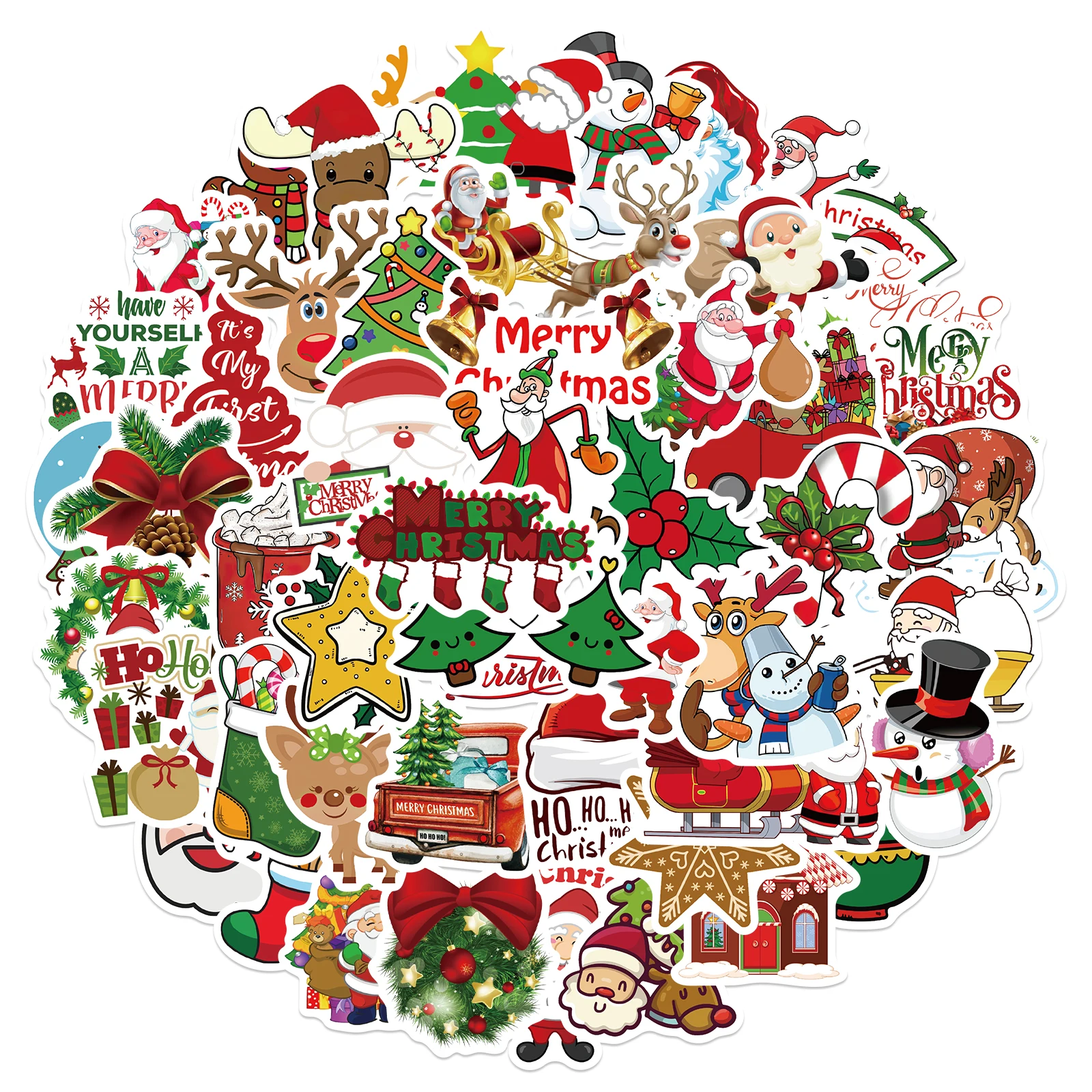 

50pcs New Christmas Stickers Deer Santa Claus Snowman Children Gift Decal DIY for Skateboard Luggage Suitcase Sticker Toy