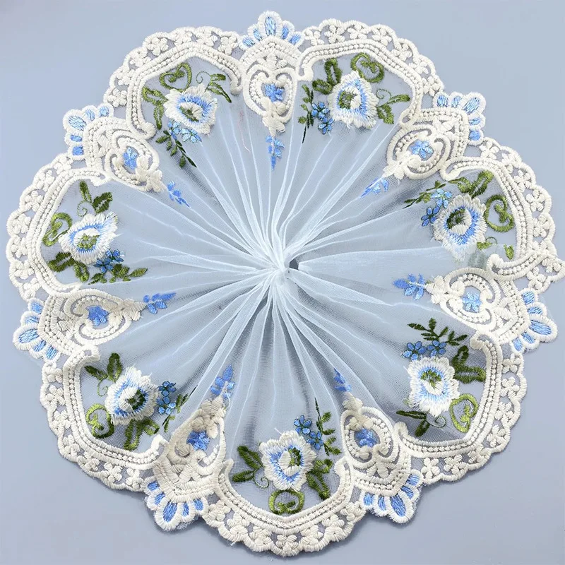 2 Yards Blue White Handmade DIY Clothing Accessories Wedding Floral Embroidery Lace Fabrics Curtains Sofa Sewing Lace Trim 20cm