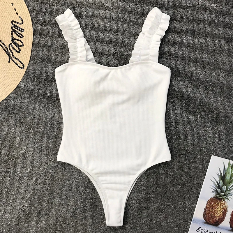 2023 New Sexy One Piece Swimsuit Women Wood Ear Ruffle Swimwear Push Up Monokini Bathing Suits Summer Beach Wear Swimming Suit