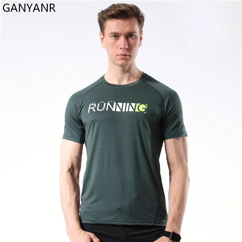 

GANYANR Running T-shirt Men Quick Dry Gym Sport Fitness Sportswear Crossfit Fit Training Workout Compression Tees Bodybuilding