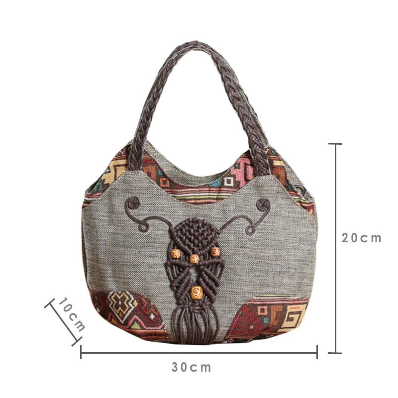 Women Linen Casual Handbag High Quality Travel Shoulder Bag Shopper Tote Purse Female Large Capacity National Design Bolso Mujer