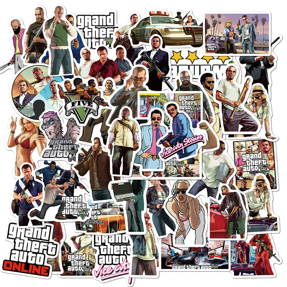 10/30/50PCS Game GTA Stickers Car Bike Travel Luggage Guitar Laptop Fridge DIY Classic Toy Decals Funny for Kids Gift Sticker