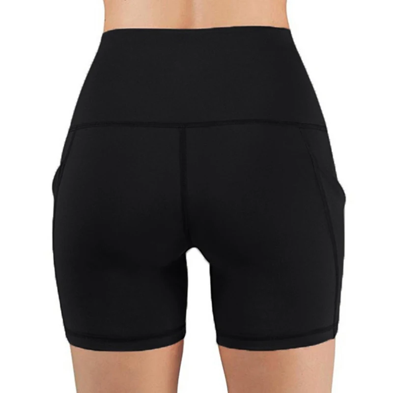 Women\'s cycling shorts Sports Yoga High Waist Shorts with Pockets Seamless Tummy Control Workout Short Pants Athletic Leggings