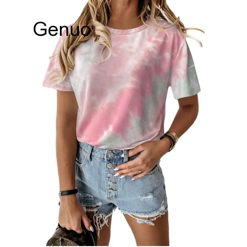 

Summer New Tie-dye Printed O-neck Short-sleeved T-shirt Ladies Tops 2020 Womens Fashion Loose Casual Tee Shirts S-5XL