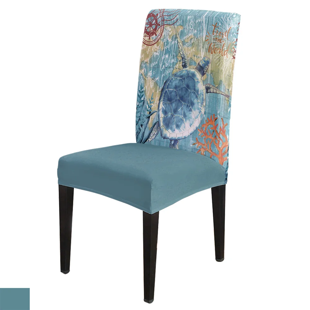 

Dining Chair Covers Nautical Theme Marine Life Series Turtle Chair Cover Spandex Elastic Chair Cover Hotel Wedding Supplies