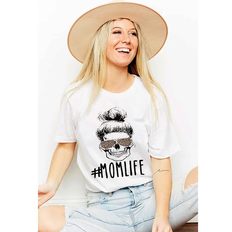 

Fashion Skull Momlife Colored Print T-shirt Funny Graphic Mom Life Tshirt Casual Women Hipster Grunge Tee Shirt Top Drop Ship