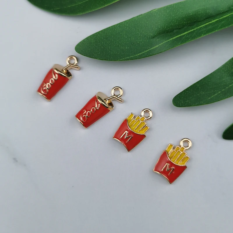 

20pcs Mini Snack Cola French Fries Alloy Enamel Charms Pendant Bracelet Finding Fit DIY Earring Jewelry Accessories Golden Base