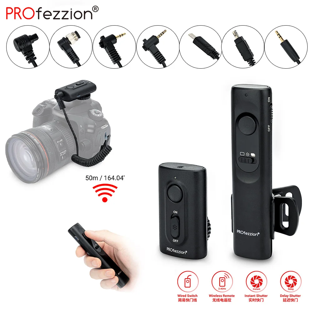 Camera Remote Control 50m Wireless Controller Shutter Release with Removable Clip for Canon Nikon Sony Fujifilm Olympus Pentax