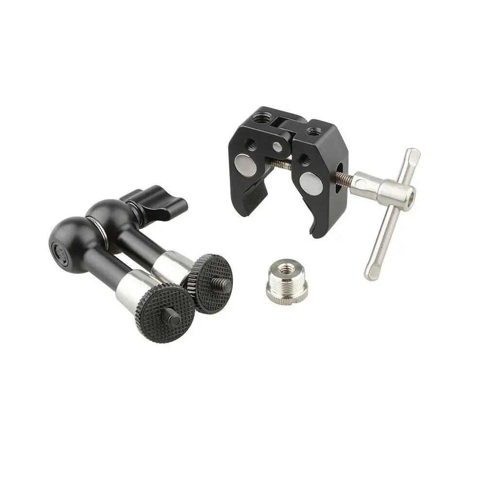 Super clamp Crab w/ 7" Articulating Arm & 5/8"-27 Screw for Microphone tripod camera， 5/8 to clamp adapter