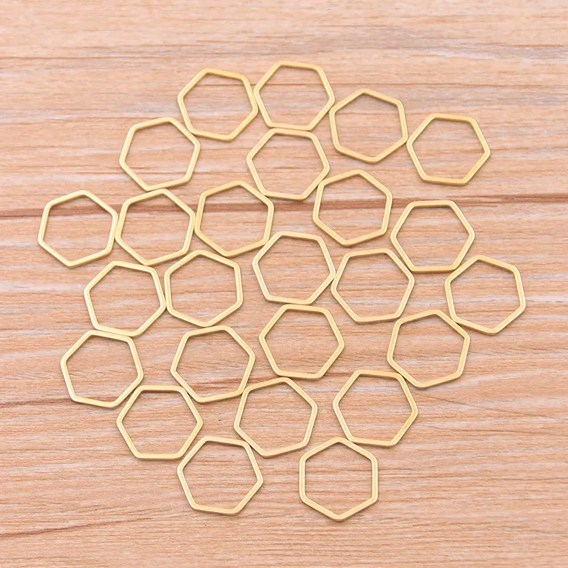 10pcs Polygon Charm Gold Color Stainless Steel Pendant Open Bezels Hollow Pressed Resin Frame Mold Bezel DIY Jewelry Making