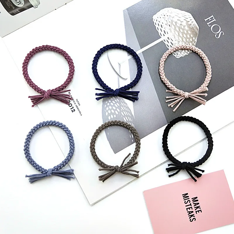 6Pcs/Lot Neutral Twist Solid Color Black Hair Bands Elastic Hair Ties Girl Ponytail Holder Women Handmade Braid Hair Accessories