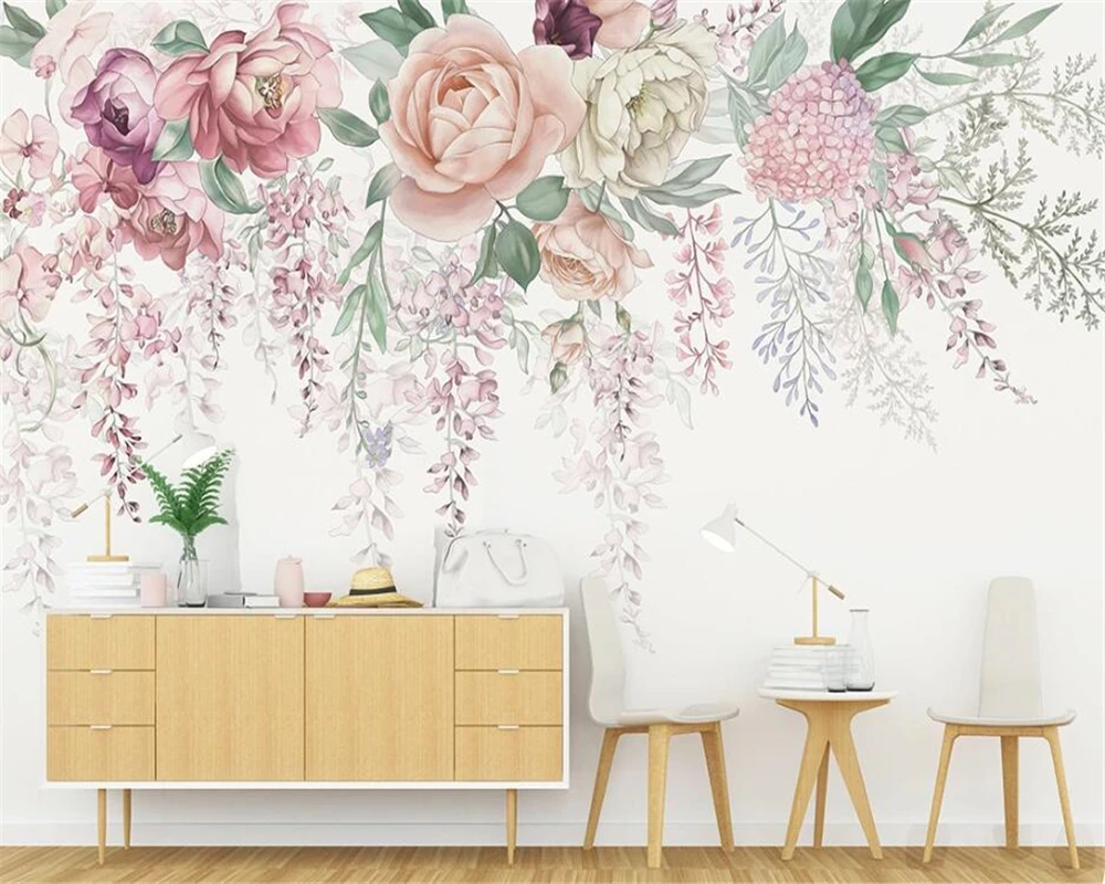 beibehang Fashion personality decorative painting wallpaper hand-painted vintage rose TV background wallpapers for living room