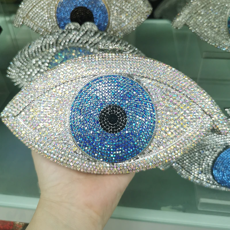 

Luxury AB/ Blue Crystal Evil Eye Evening Bags Party Purses Wedding Clutch Fashion Women Diamond Mini Girls Money Wallet Handbags