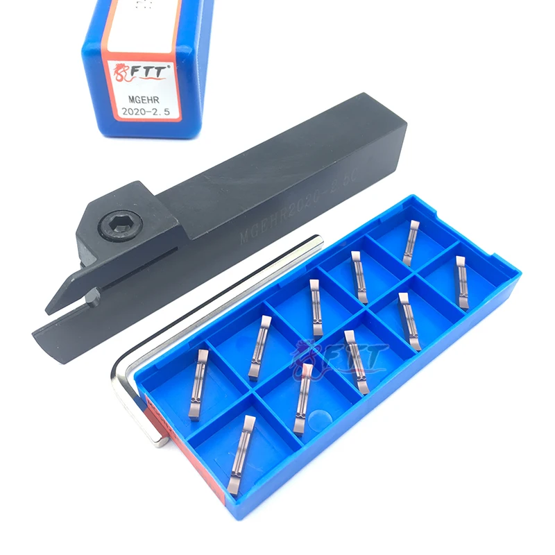 MGGN250 C YC1125 Carbide Inserts High Quality + MGEHR2020-2.5 Lathe Cut-Off Grooving Parting Tool Holder Wrench Turning Tool Set