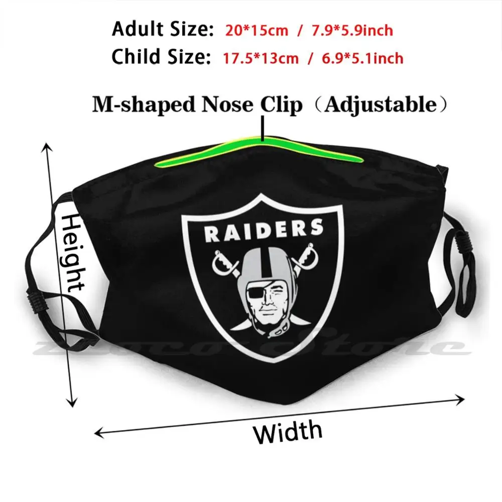 Raiders maska Oakland dla dorosłych zmywalny filtr Pm2.5 Logo kreatywność Raider Logo