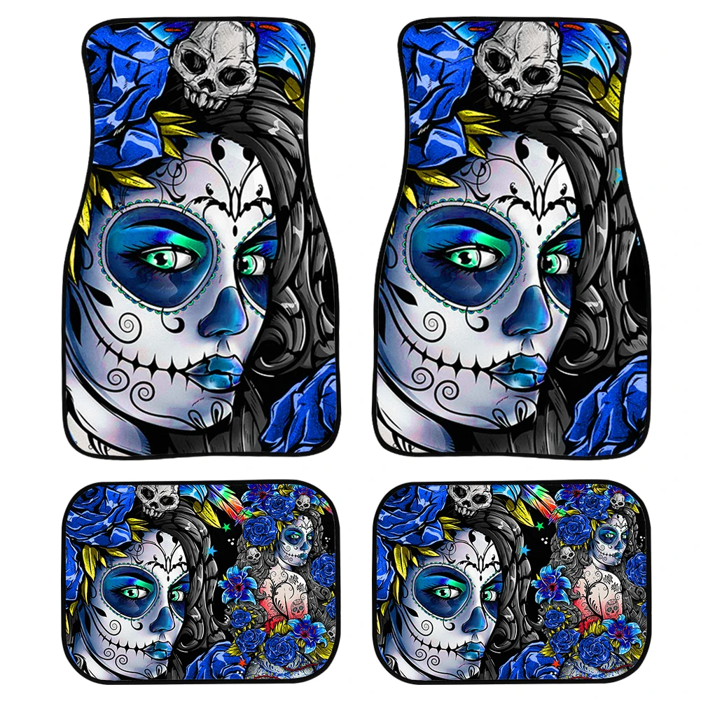 INSTANTARTS Day Of The Dead Skull Gothic Car Floor Mats for Women Girls 4pcs/Set Washable Carpets&Rugs Mats for Front and Back