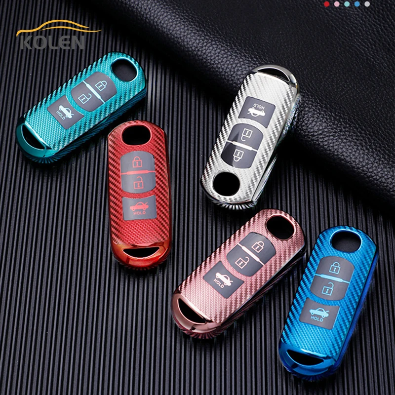 Carbon Fiber TPU Car Smart Key Case Cover For Mazda 2 3 5 6 Axela Atenza BL BM GJ CX-3 CX-5 CX-7 CX-9 MX5 KE KF Holder Shell Fob