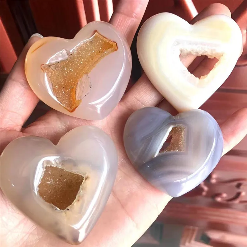 Natürlicher Achat Höhlenquarz Kristall Edelstein Stein Herz Reiki Heilgeschenke