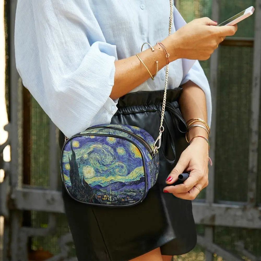 Bolso de hombro pequeño para mujer, bandolera Retro de cuero con pintura al óleo de Van Gogh, bolso cruzado femenino