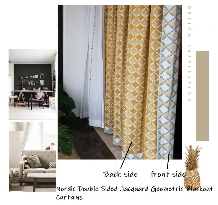 Nordic Geometric Jacquard Blackout Curtains for Living Room Bedroom Diamond Grid Window Drapes Cotton Linen Home Cortinas Fabric