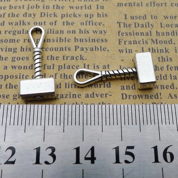 10pcs Handicraft Accessories Antique Silver Color Hammer Charms 10x23mm