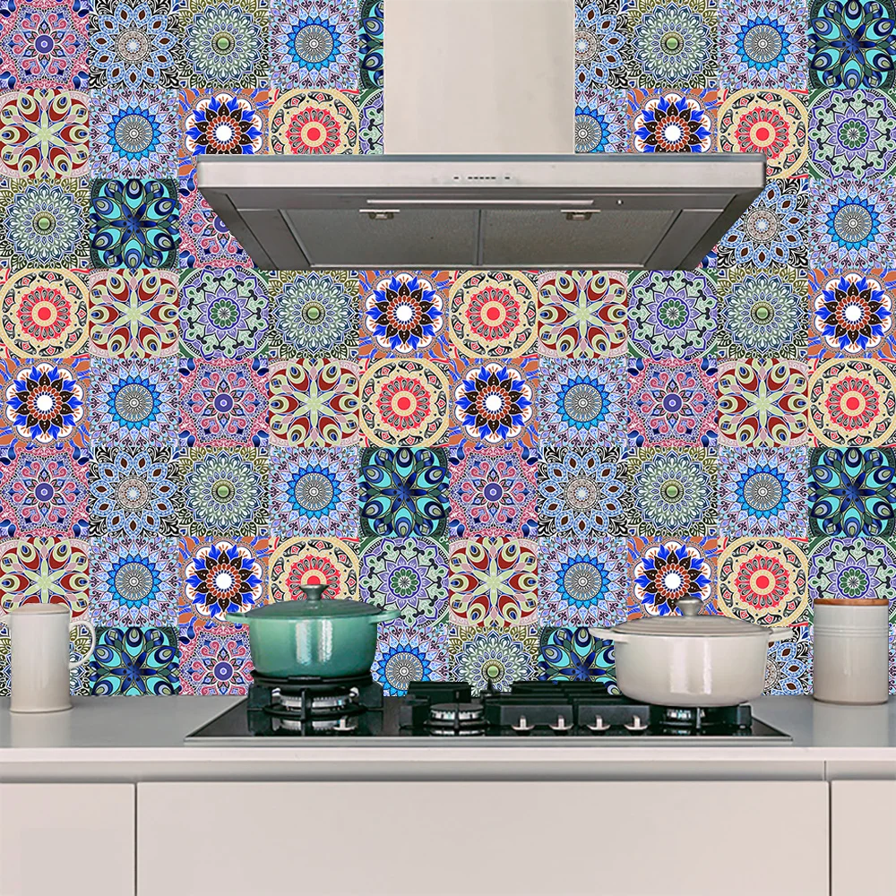 10pcs/set Simulation Tile Floor Wall Sticker Cabinet Kitchen Home Renovation PVC Decor Anti-sputtering Peel & Stick Wall Decals