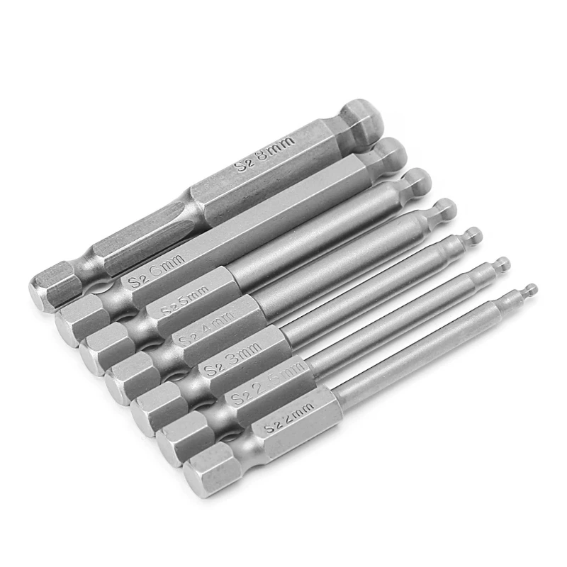 7 Pcs 65mm Magnetic Ball End Hexagon Head Hex Screwdriver Bits Drill Tools 2.5\'\'