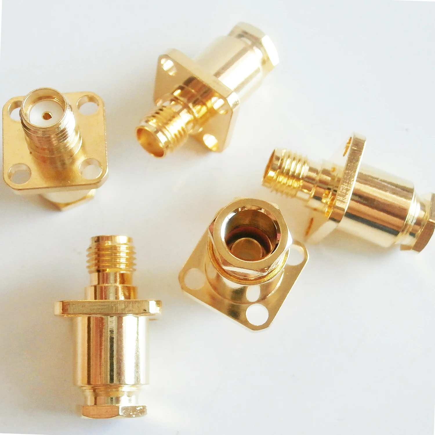 1X New RF Connector SMA Female plug Clamp Solder for LMR195 RG58 RG142 RG223 RG400 Cable Brass 4 Hole Flange Chassis Panel Mount