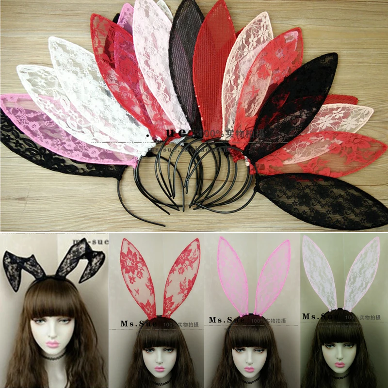 Sexy Female Lace Rabbit Ears Hair Hoop Charm Accessories Women's Sexy Lace Bunny Ear Hoop Sexy Accessories Black 2020 Headwear