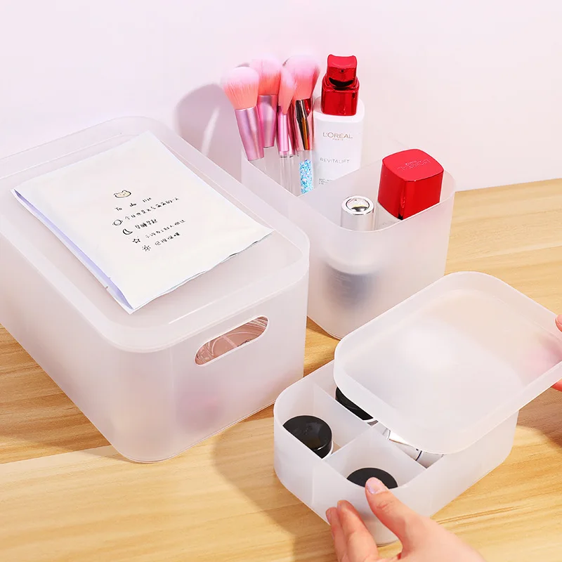 

Small White PP Material Stationery Holder Kawaii Half Transparent Washi Tape Organizer Box Pen Holders