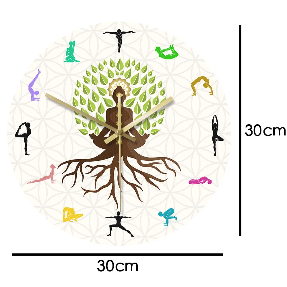 Yoga Studio Tree Of Life Colorful Wall Watch Clock  Natural Energy For Meditation Silent Horloge Klok Lotus Pose Tree Watch