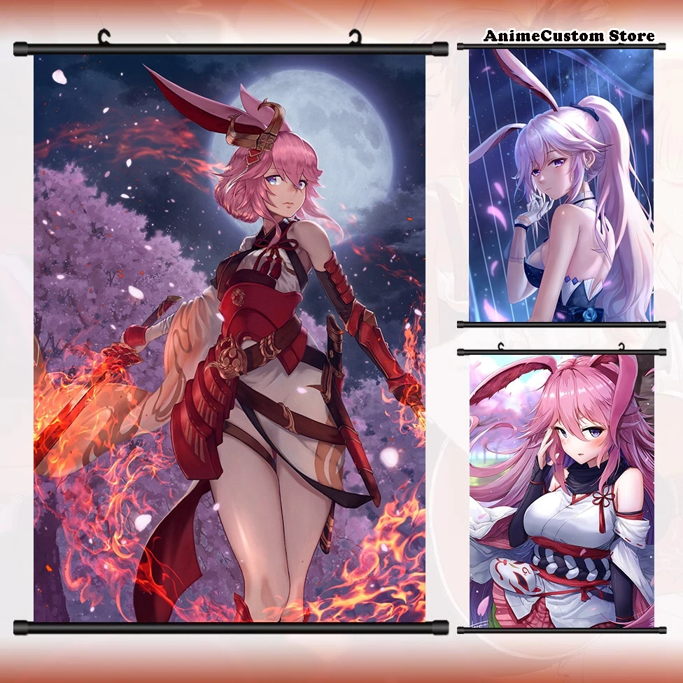 

Anime Honkai Impact 3 Yae Sakura Cosplay Cartoon Printing HD Wall Scroll Roll Painting Poster Hang Poster Home Decor Gift