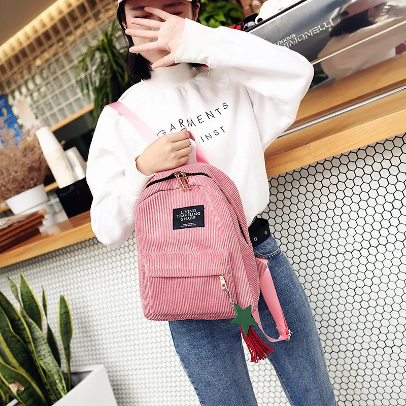 Casual Female Backpack Women College School Bags Travel Rucksack Corduroy Shoulder Bags For Teenage Girls Sport Knapsack