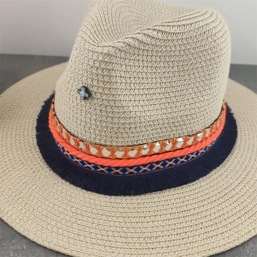 Boho sun hat flower straw hat summer sun block hat sunscreen style vacation outdoor sun hat straw beach wide brim hat