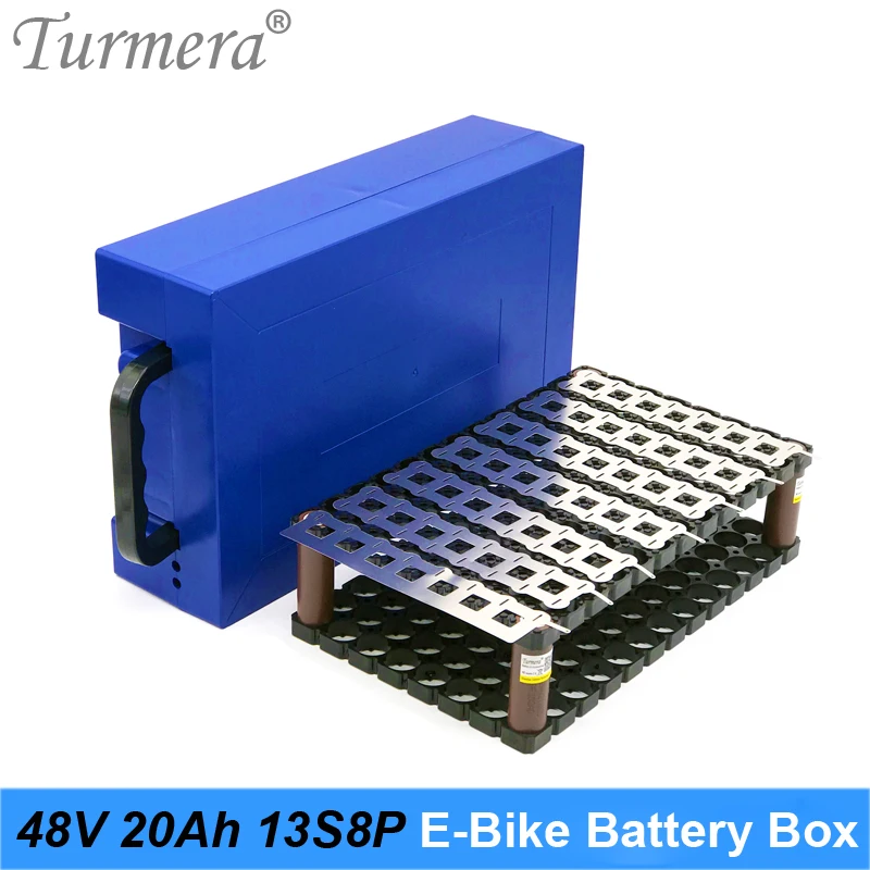 

Turmera 48V 52V 20Ah E-Bike Battery Storage Box with Handdle 13S8P 18650 Battery Holder Bracket Welding Nickel and 13S 15A BMS