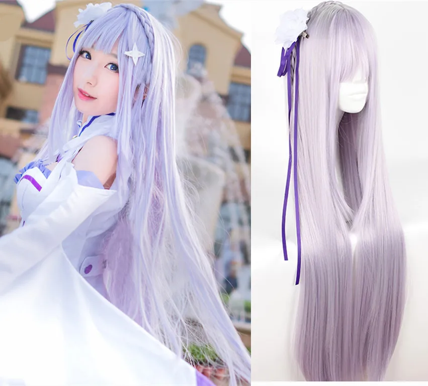 Re:Life in a different world from zero Emilia cosplay wig Comic Emilia light purple long straight hair wig costumes